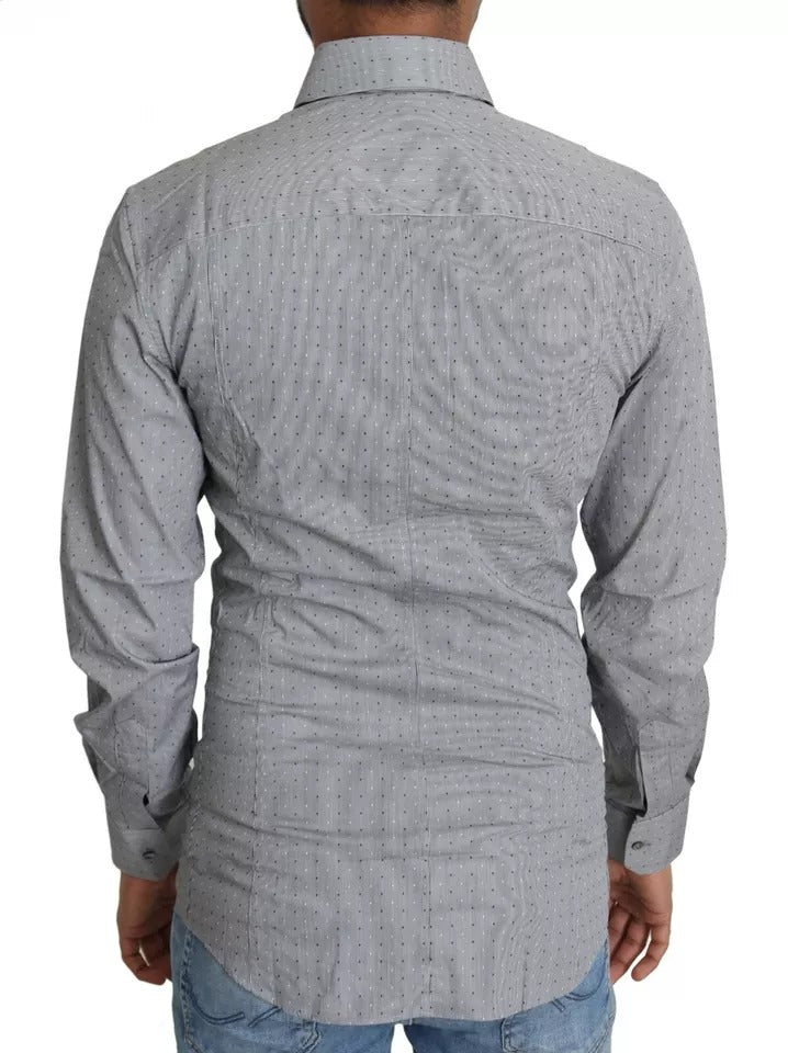 Dolce & Gabbana Grey Polka Dot Shirt SICILIA Semi Fitted Formal